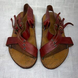 Handmade Concept Sandal!! One of a Kind Brown Leather Strappy w/ Rubber Sole